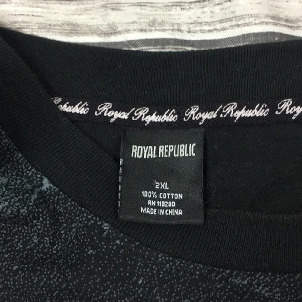 Royal Republic Mens2XL Black Marble Acid Wash Graphic T-Shirt Fleur De Lis Eagle